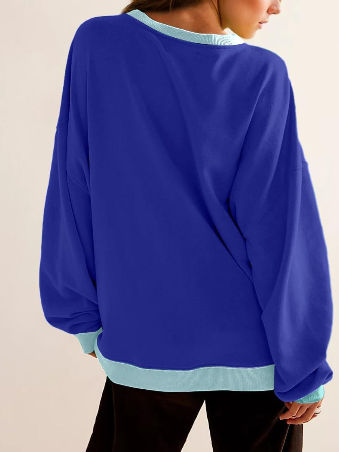 Lovelet Contrast Round Neck Long Sleeve Sweatshirt