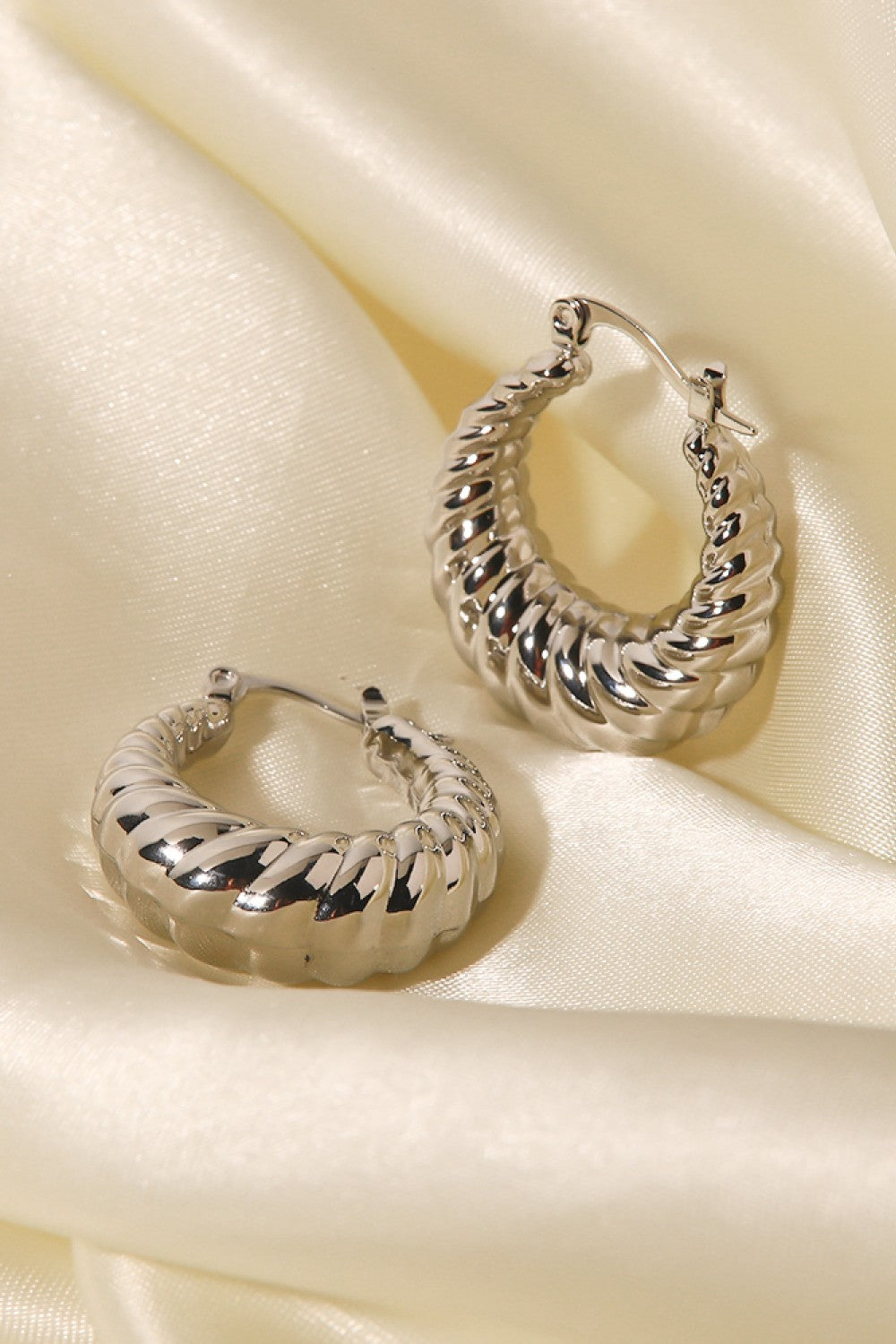 Textured Stainless Steel Hoop Earrings