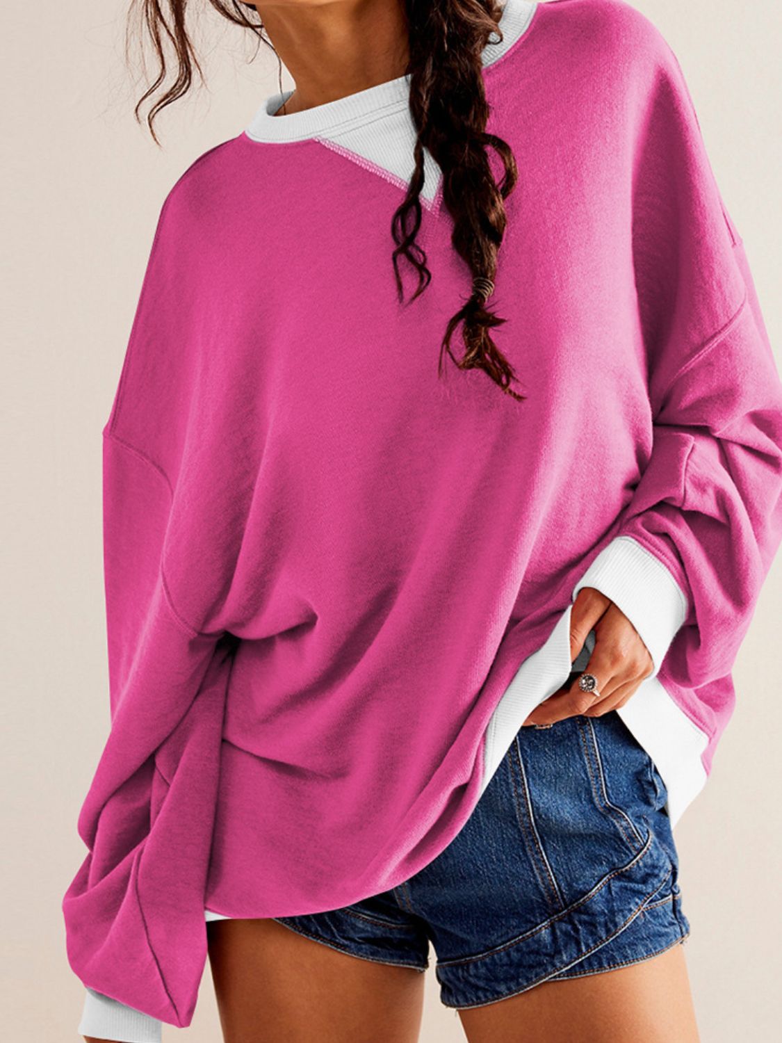 Mandy Contrast Trim Round Neck Long Sleeve Sweatshirt