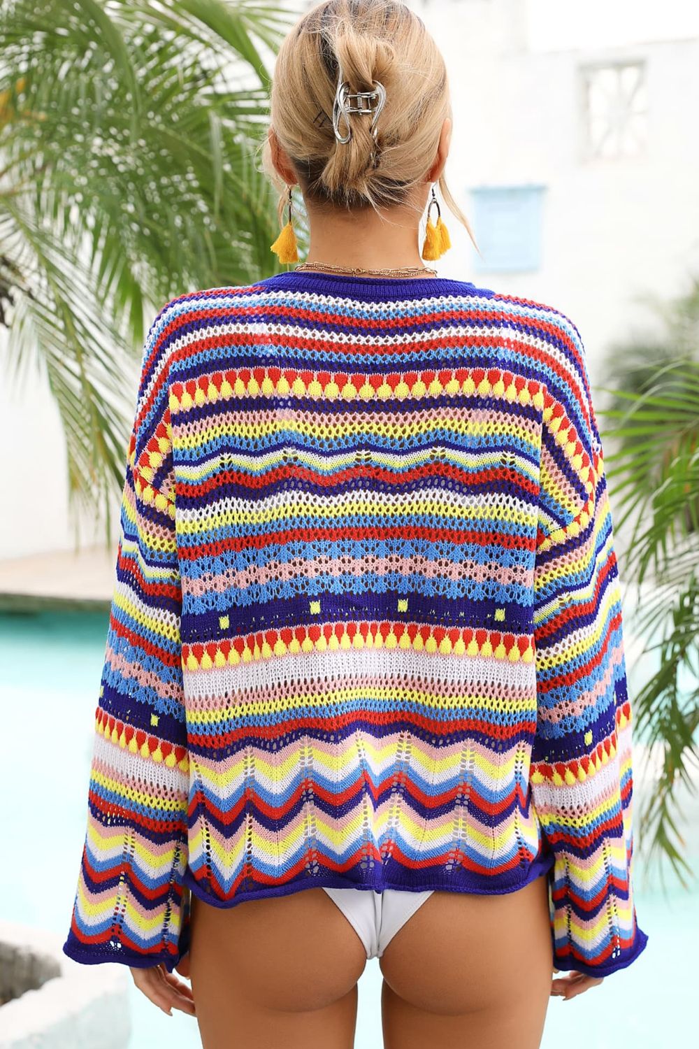 Angel Wings Multicolored Stripe Round Neck Cover-Up