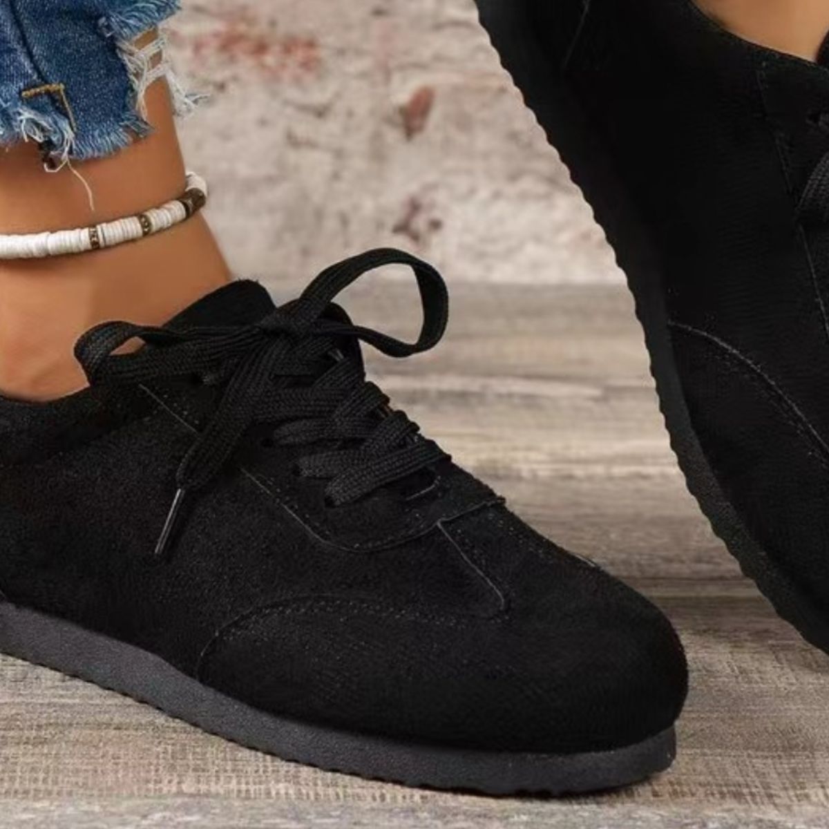 Suede Lace-Up Flat Sneakers