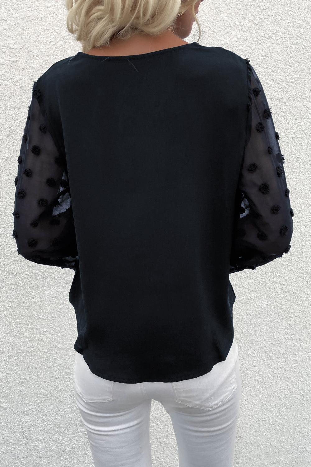 Perfee Swiss Dot Sleeve V-Neck Top