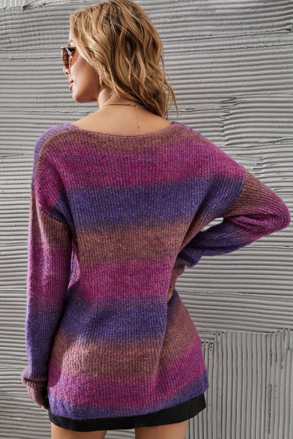 Angel Wings Multicolored Rib-Knit V-Neck Knit Pullover