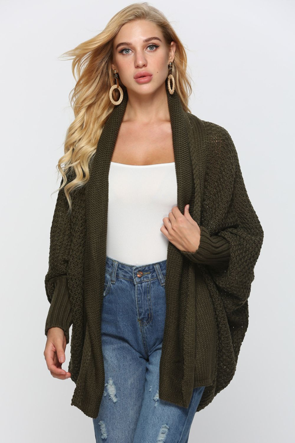 Angel Wings Open Front Dolman Sleeve Longline Cardigan