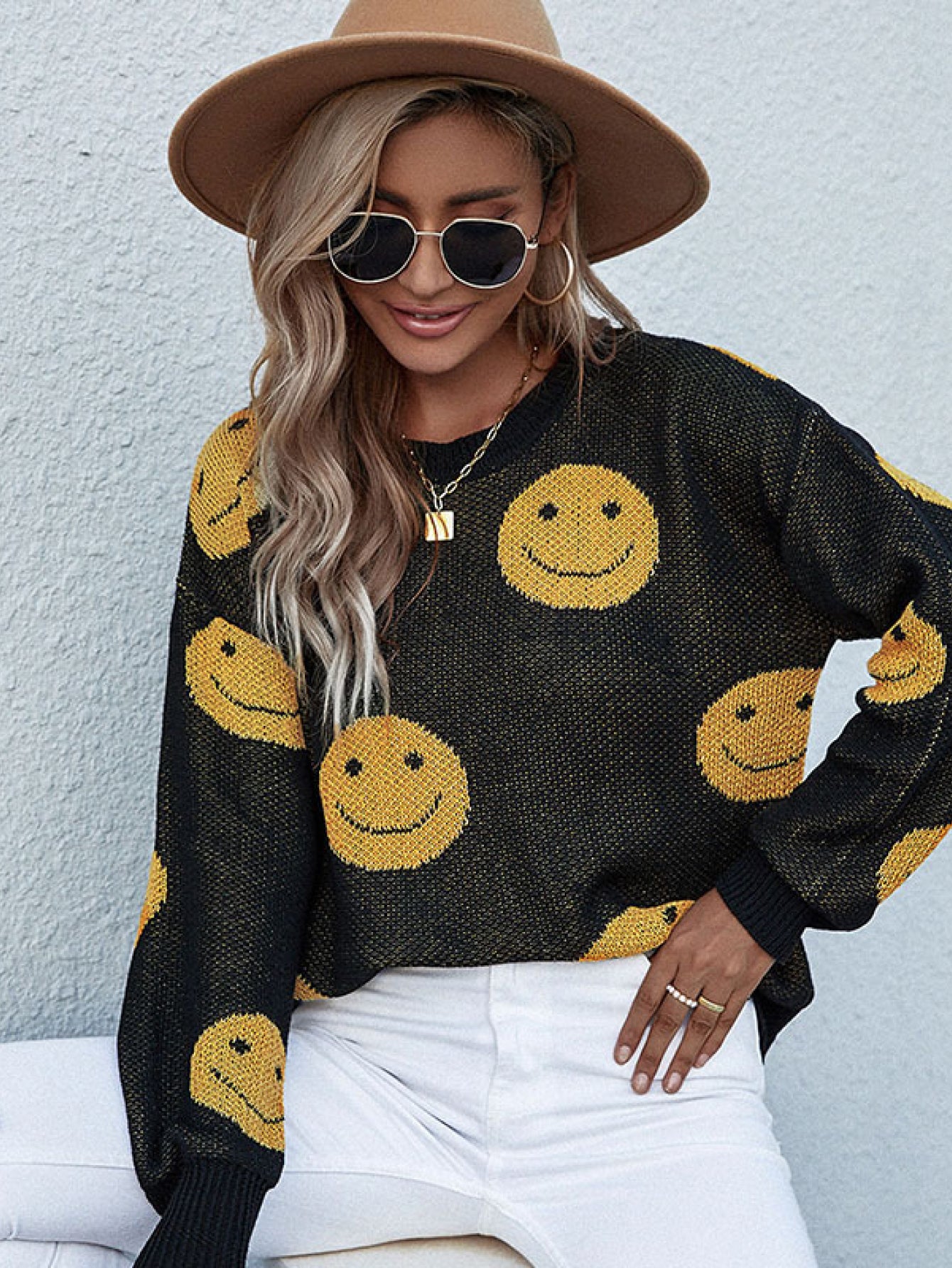 Perfee Smiley Face Sweater