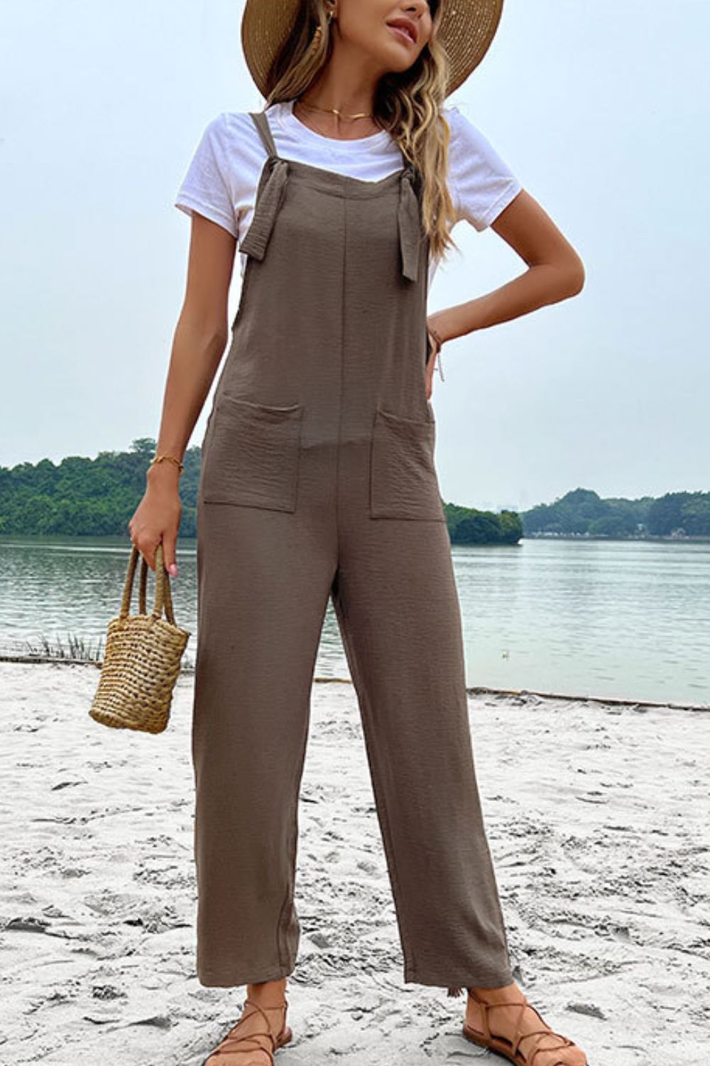 Perfee Straight Leg Jumpsuit with Pockets