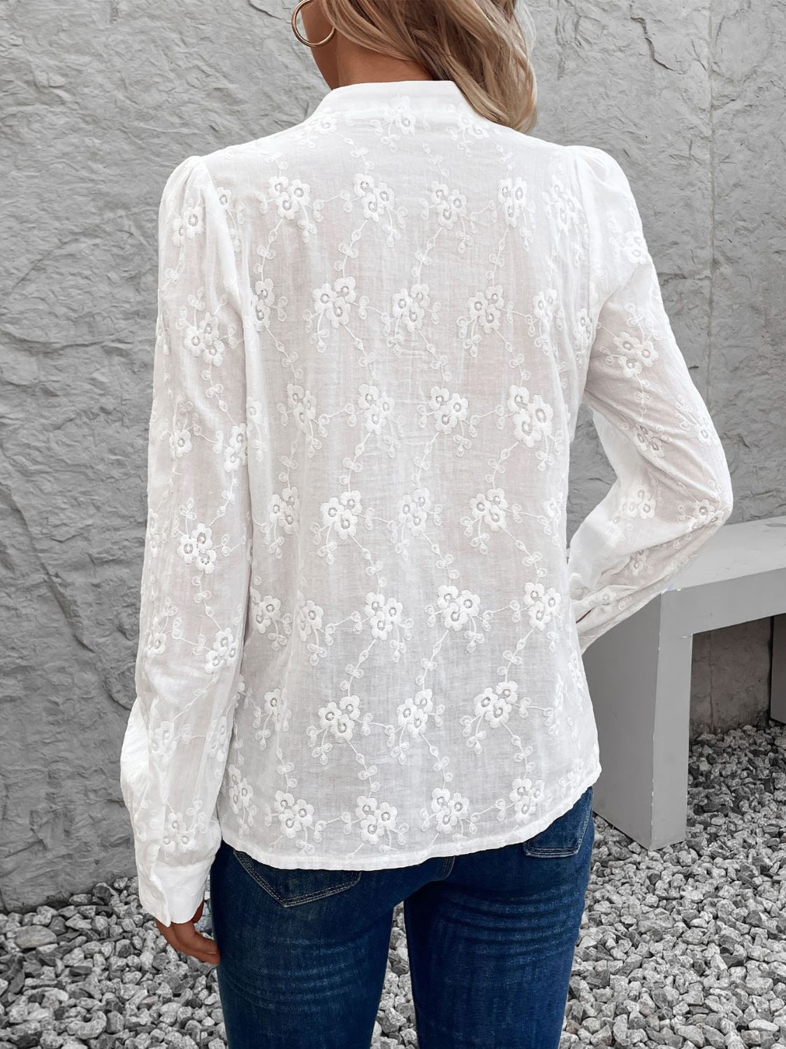 Perfee Notched Long Sleeve Shirt