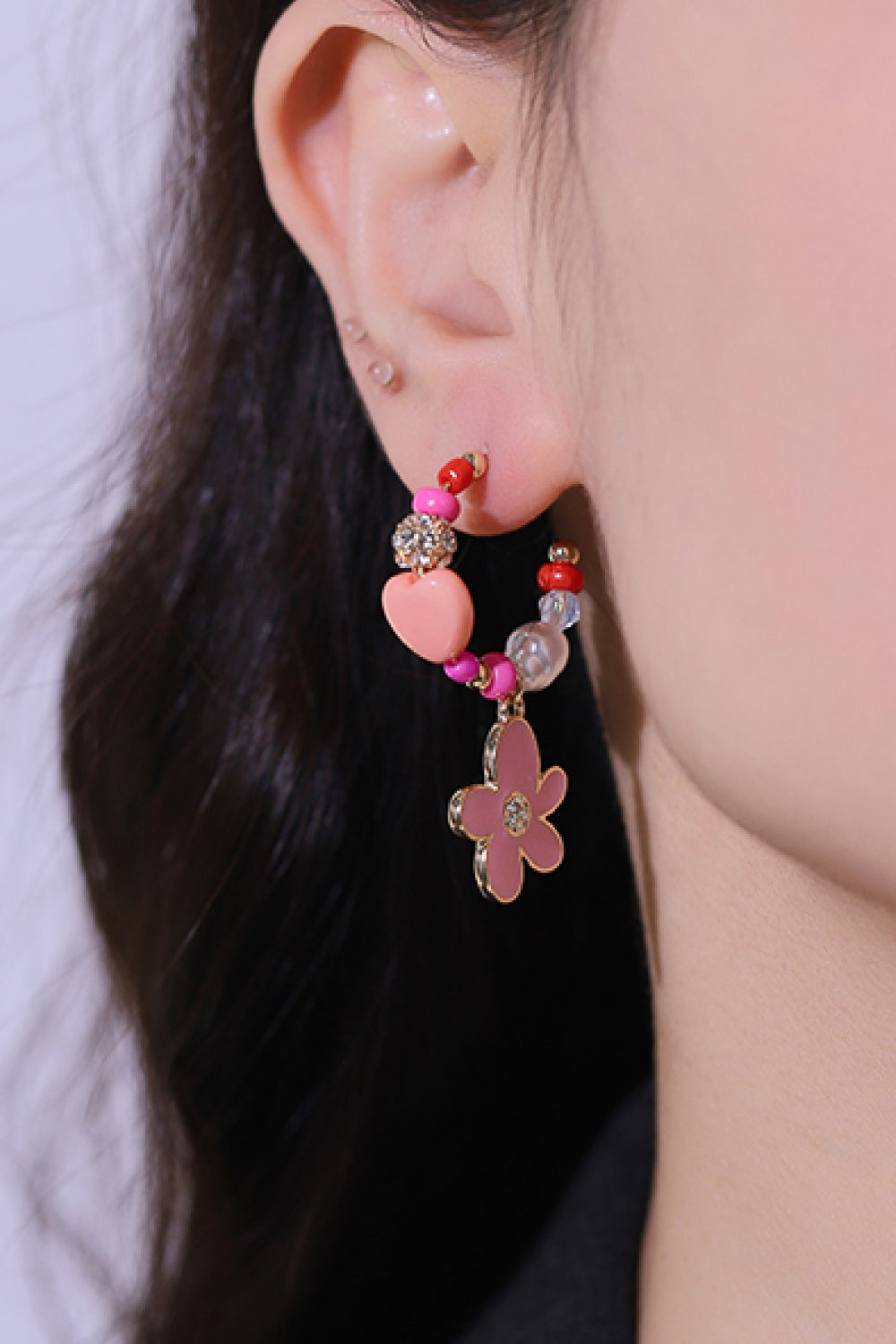 Flower C-Hoop Drop Earrings