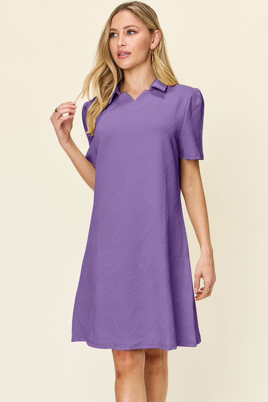 Double Take Full Size Texture Collared Neck Short Sleeve Dress