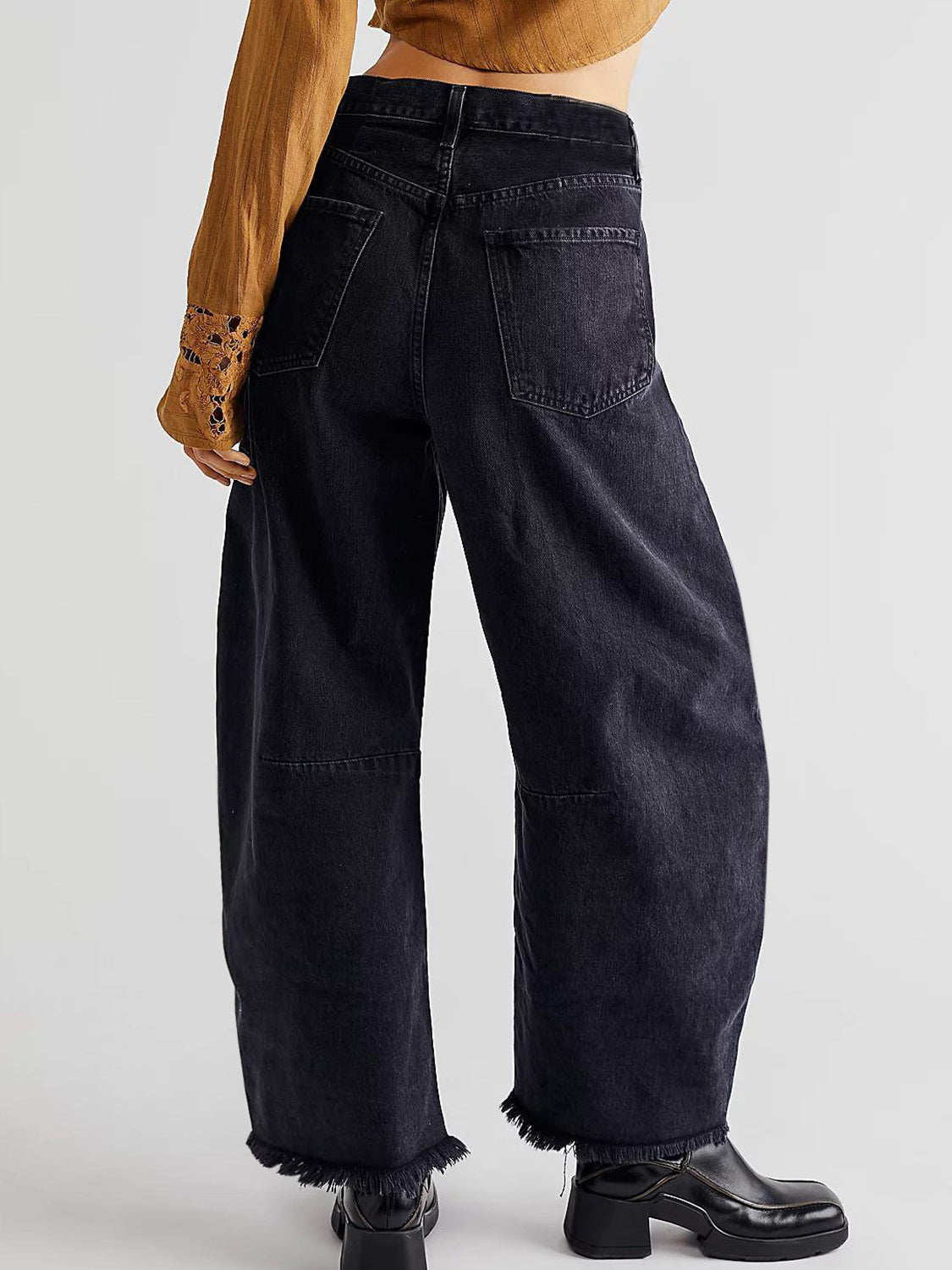 Raw Hem Wide Leg Jeans with Pockets