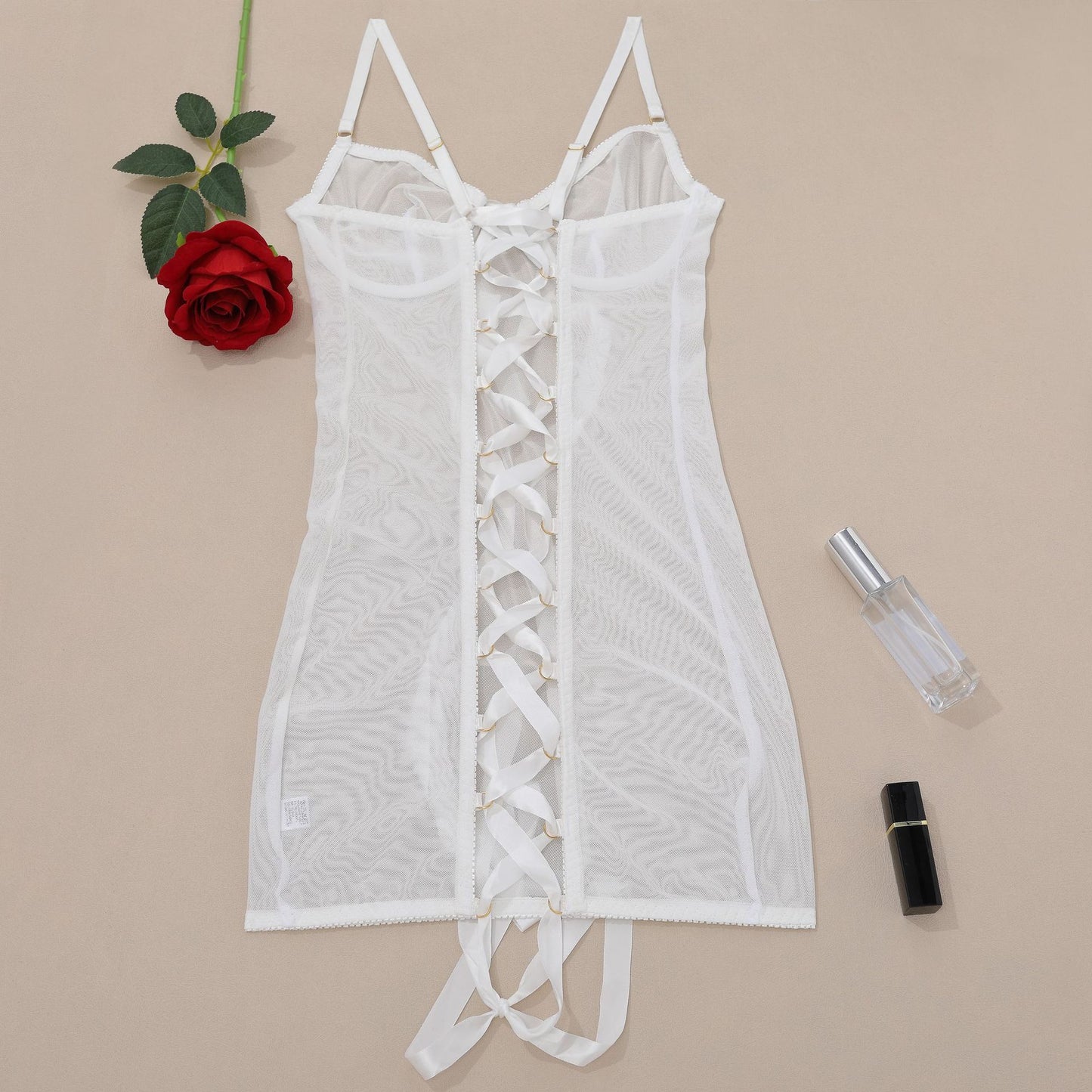 Gathering Chest Support Mesh Strap Women's Body Shaping Bodysuit