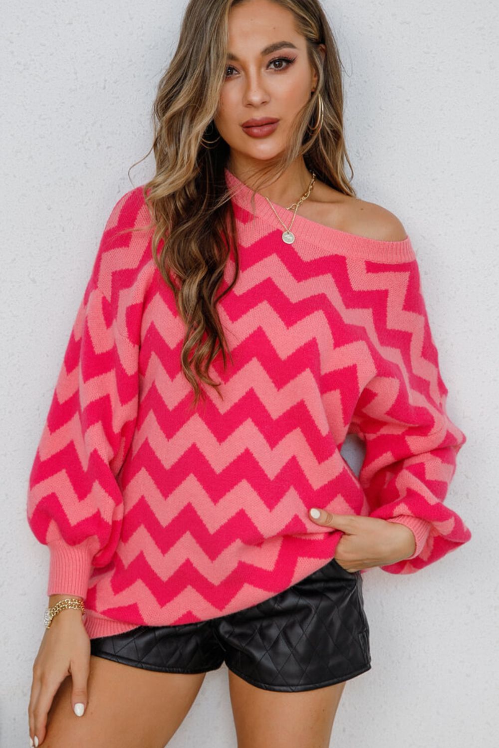 Angel Wings Chevron Lantern Sleeve Tunic Sweater